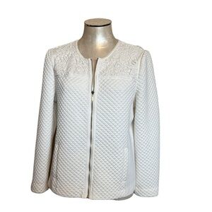 Chico's Women’s Light Cream Quilted/Lace/Ribbed Knit Jacket size 1/Medium